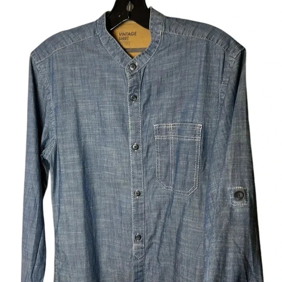 Jules stand collar denim shirt,men Small.cowboy, masculine,cotton,two tone - Picture 4 of 11